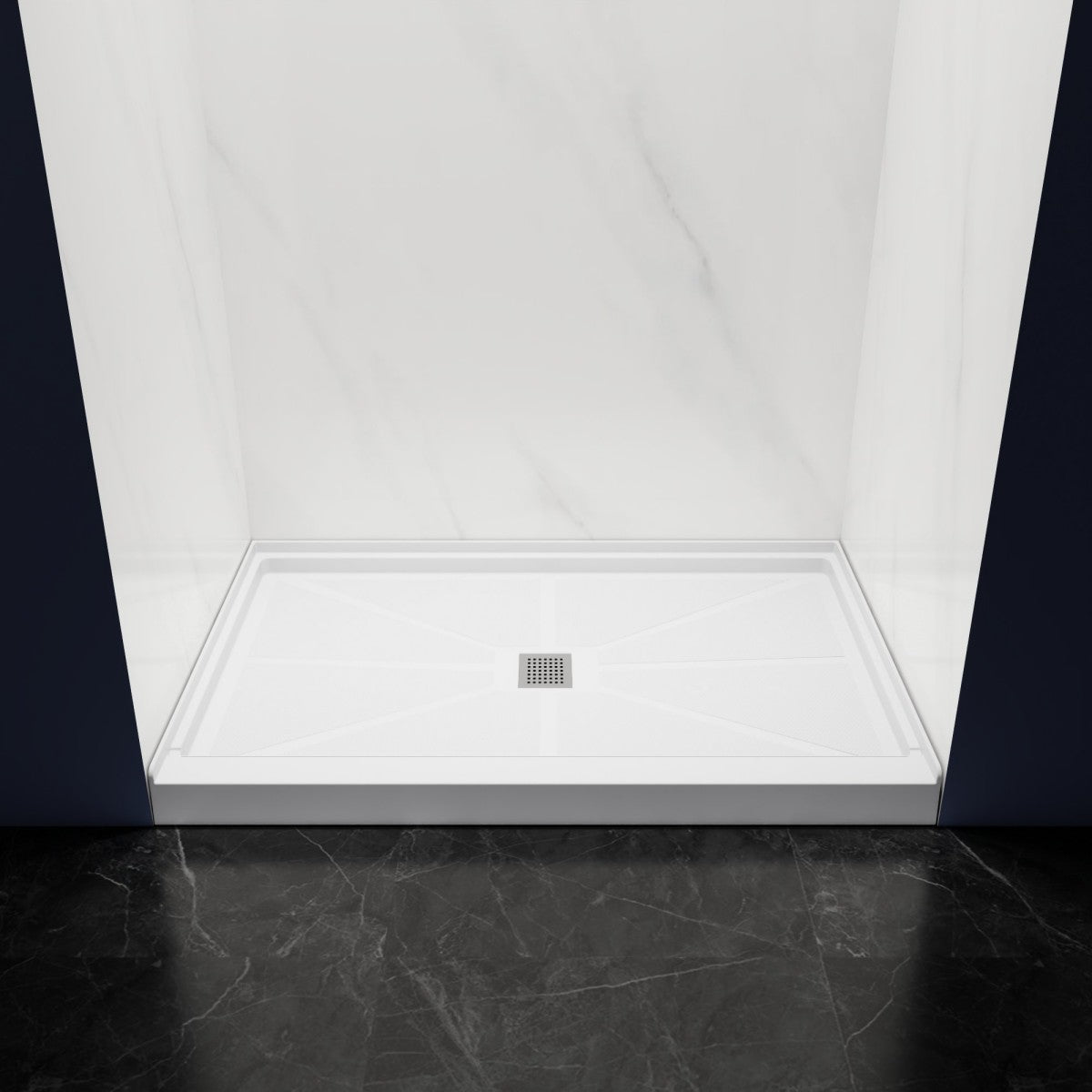 Pequod - M Shower Base, 48"x 32", White with Brushed Nickel Cover,Middle