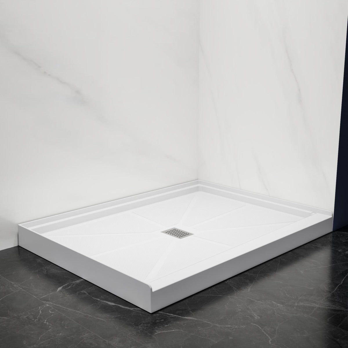 Pequod - M Shower Base, 48"x 36", White with Brushed Nickel Cover,Middle