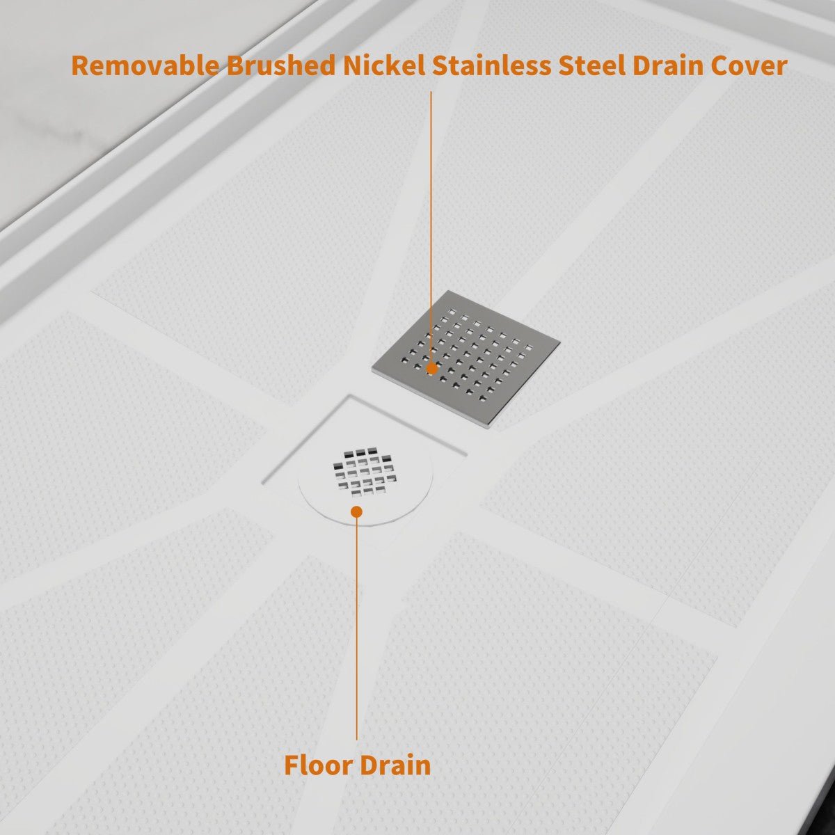 Pequod - M Shower Base, 48"x 36", White with Brushed Nickel Cover,Middle
