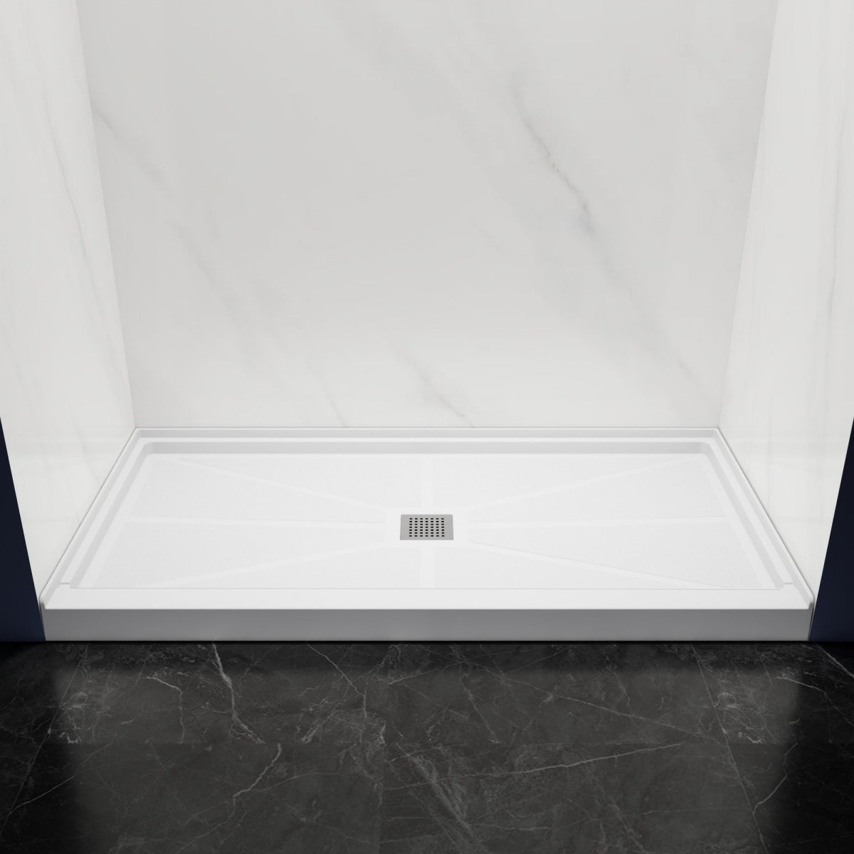 Pequod - M Shower Base, 60"x 30", White with Brushed Nickel Cover,Middle