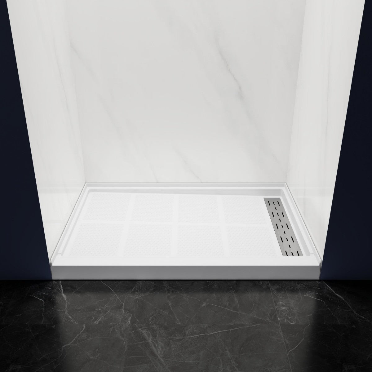 Pequod - R Shower Base, 48"x 32", White with Brushed Nickel Cover,Right
