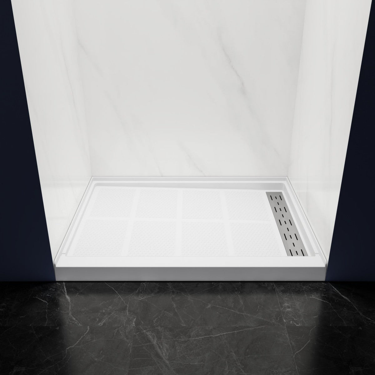 Pequod - R Shower Base, 48"x 36", White with Brushed Nickel Cover,Right