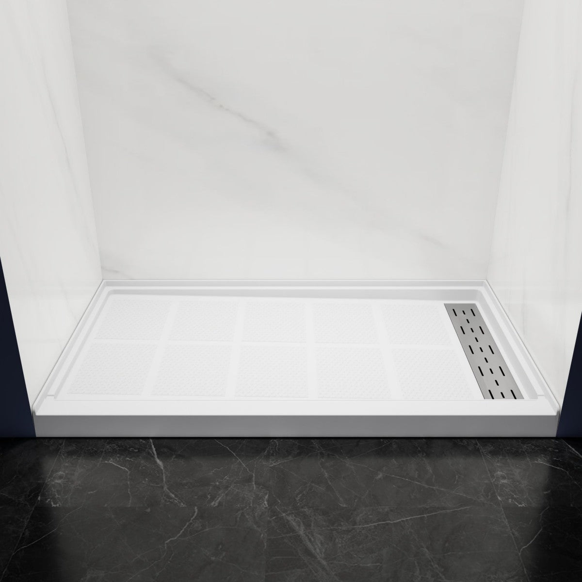 Pequod - R Shower Base, 60"x 34", White with Brushed Nickel Cover,Right