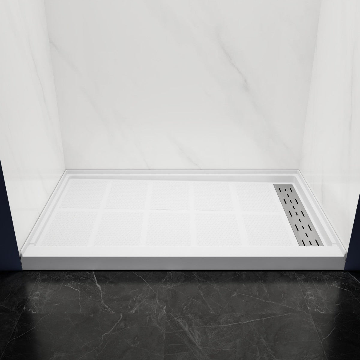 Pequod - R Shower Base, 60"x 36", White with Brushed Nickel Cover,Right