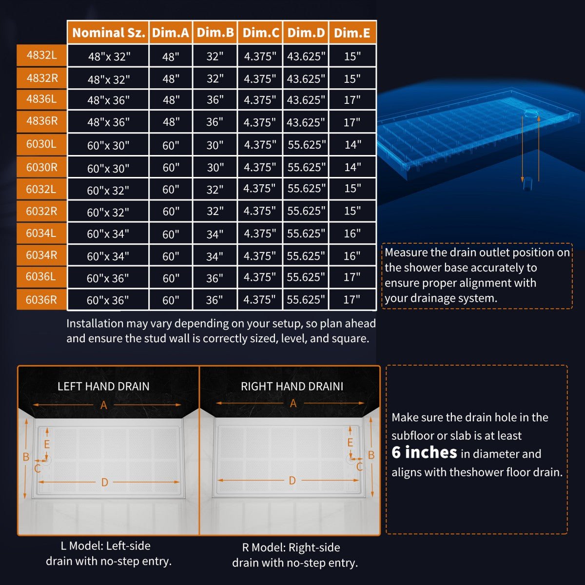 Pequod - R Shower Base, 60"x 36", White with Brushed Nickel Cover,Right