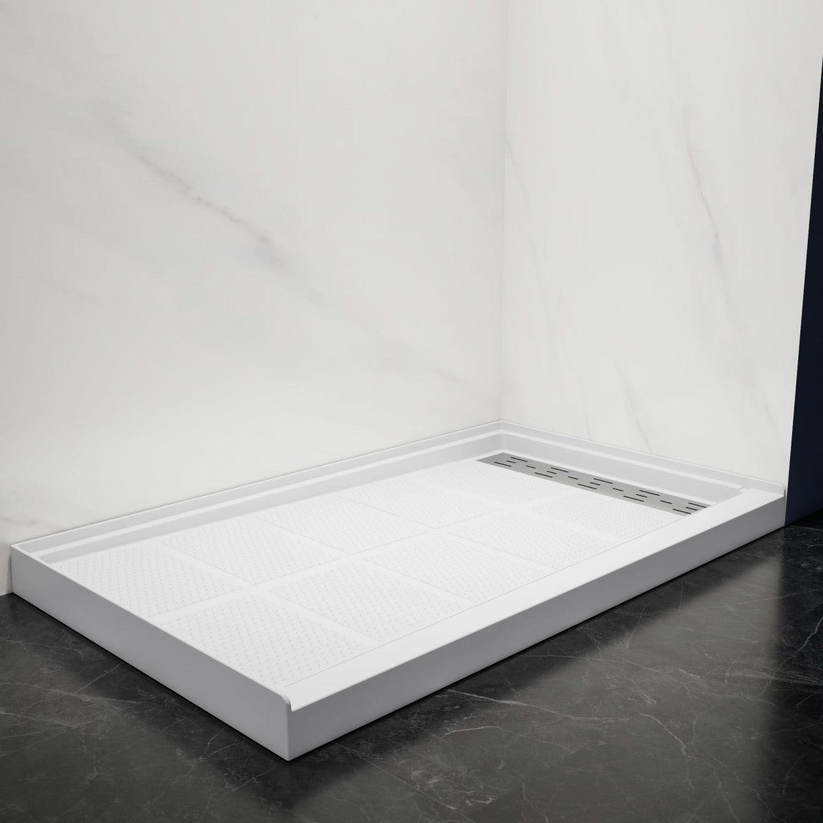 Pequod - R Shower Base, 60"x 36", White with Brushed Nickel Cover,Right