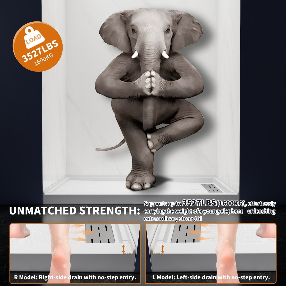 Pequod - R Shower Base, 60"x 36", White with Brushed Nickel Cover,Right