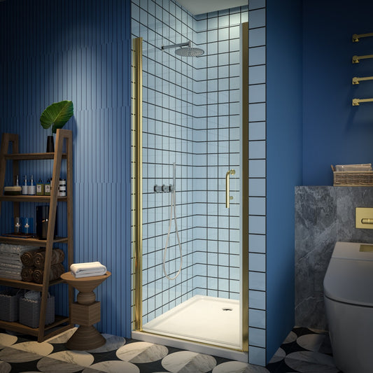 Classy 30-32"x72" Frameless Shower Door in Brush Gold,Water Repellent Glass with Seal Strip Parts and Handle,6mm Glass Shower Door - ExBriteUSA
