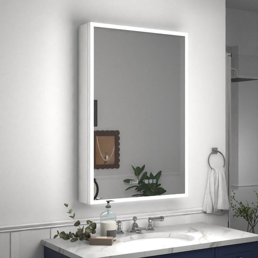 Rim 24" W x 36" H LED lighted medicine cabinet with mirrors, recessed or surface installation, right hinge.