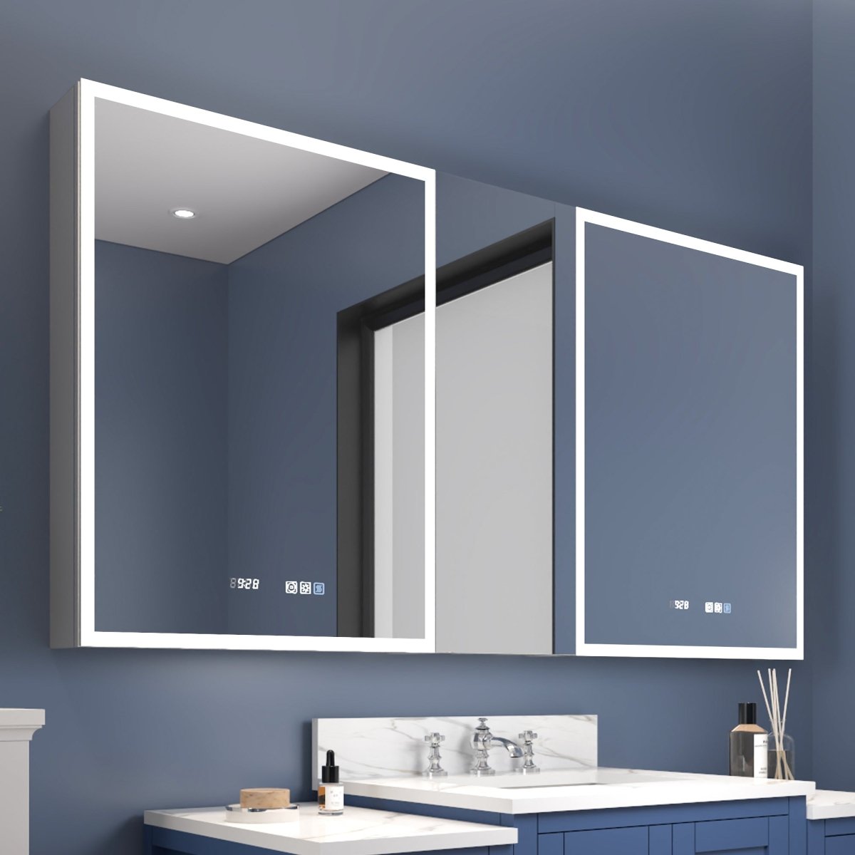 Rim 60" W x 32" H Lighted Medicine Cabinet Recessed or Surface led Med ...