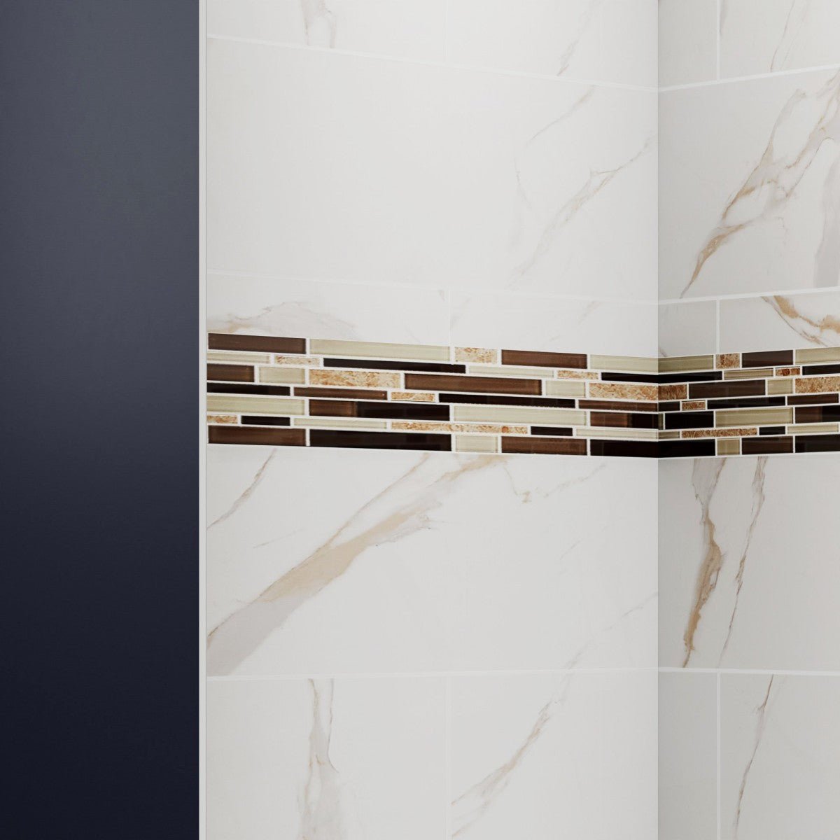 Verona Bathroom Tiles 34"x60"x96"Alcove Stone Shower Wall Kit for Bathroom Remodel,Height adjustable,Fast Installation,Waterproof,Champagne Gold