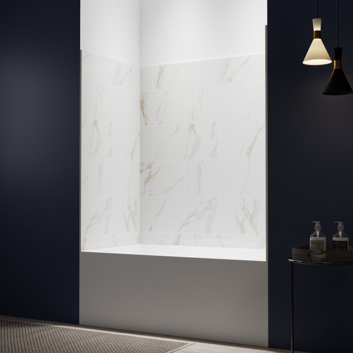 Verona - BT Bathroom Tiles 32"x60"x60" Bathtub Alcove Stone Shower Wall Kit for Bathroom Remodel,Height adjustable,Fast Installation,Waterproof,Champagne Gold