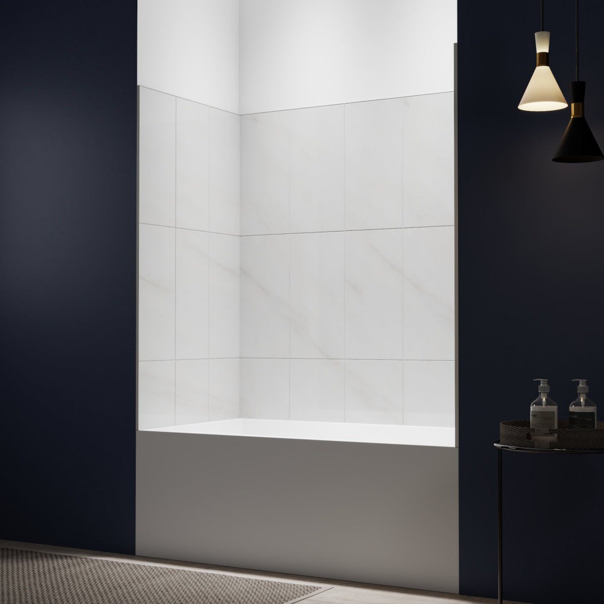 Verona - BT Bathroom Tiles 32"x60"x60" Bathtub Alcove Stone Shower Wall Kit for Bathroom Remodel,Height adjustable,Fast Installation,Waterproof,Silver White
