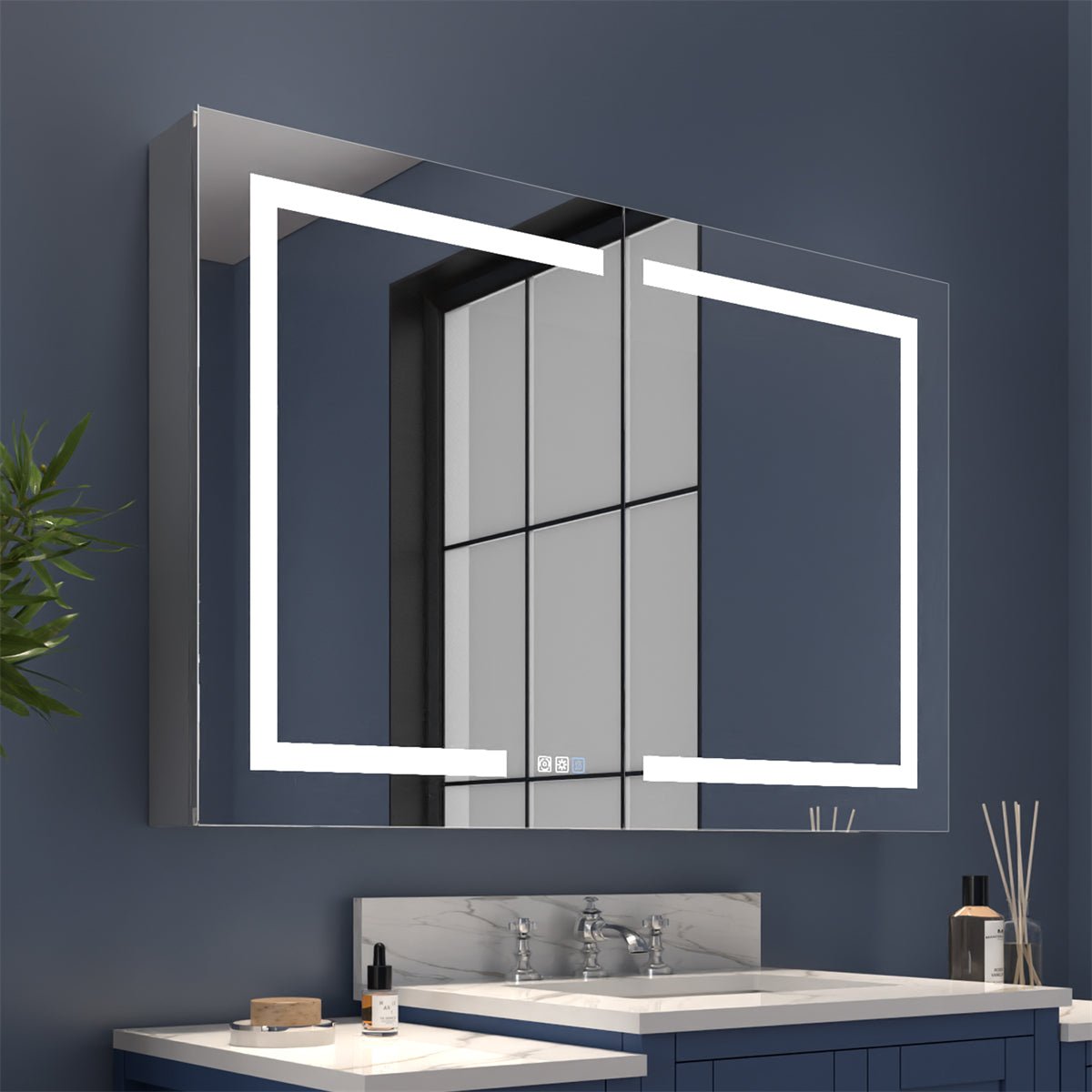 40 Black LED Lighted Bathroom Medicine Cabinet Vanity Mirror with Storage & Glass Door