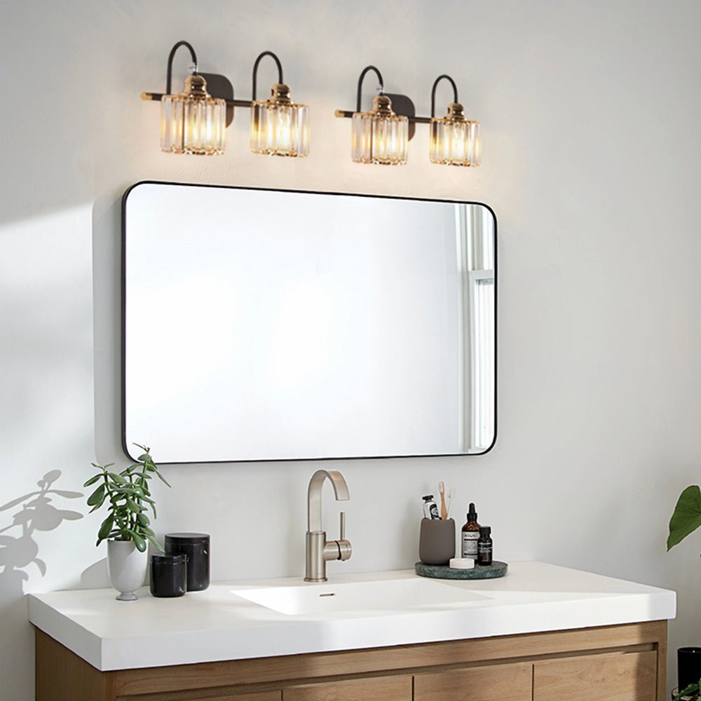 ExBrite 2-light 16" Wide Bathroom Gold Vanity Lights Crystal Vanity Lights Wall Sconces