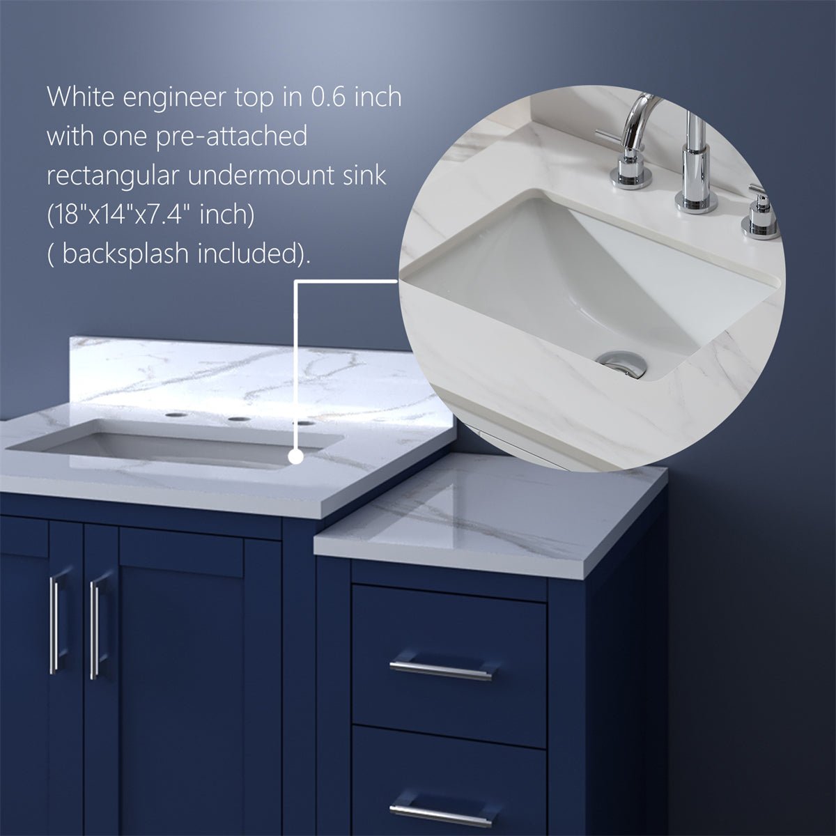 ExBrite 36'' solid oak with Engineered Stone Vanity Top Bathroom Vanity with Sink Grey Drawers Vanity Cabinet - ExBriteUSA