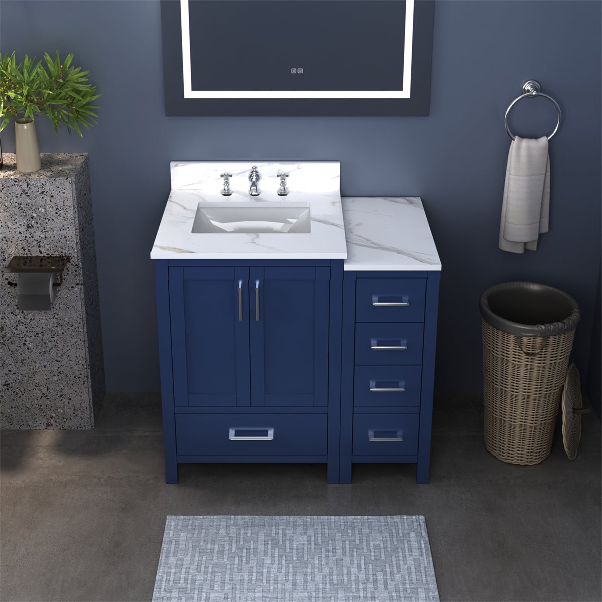 ExBrite 36'' solid oak with Engineered Stone Vanity Top Bathroom Vanity with Sink Grey Drawers Vanity Cabinet - ExBriteUSA