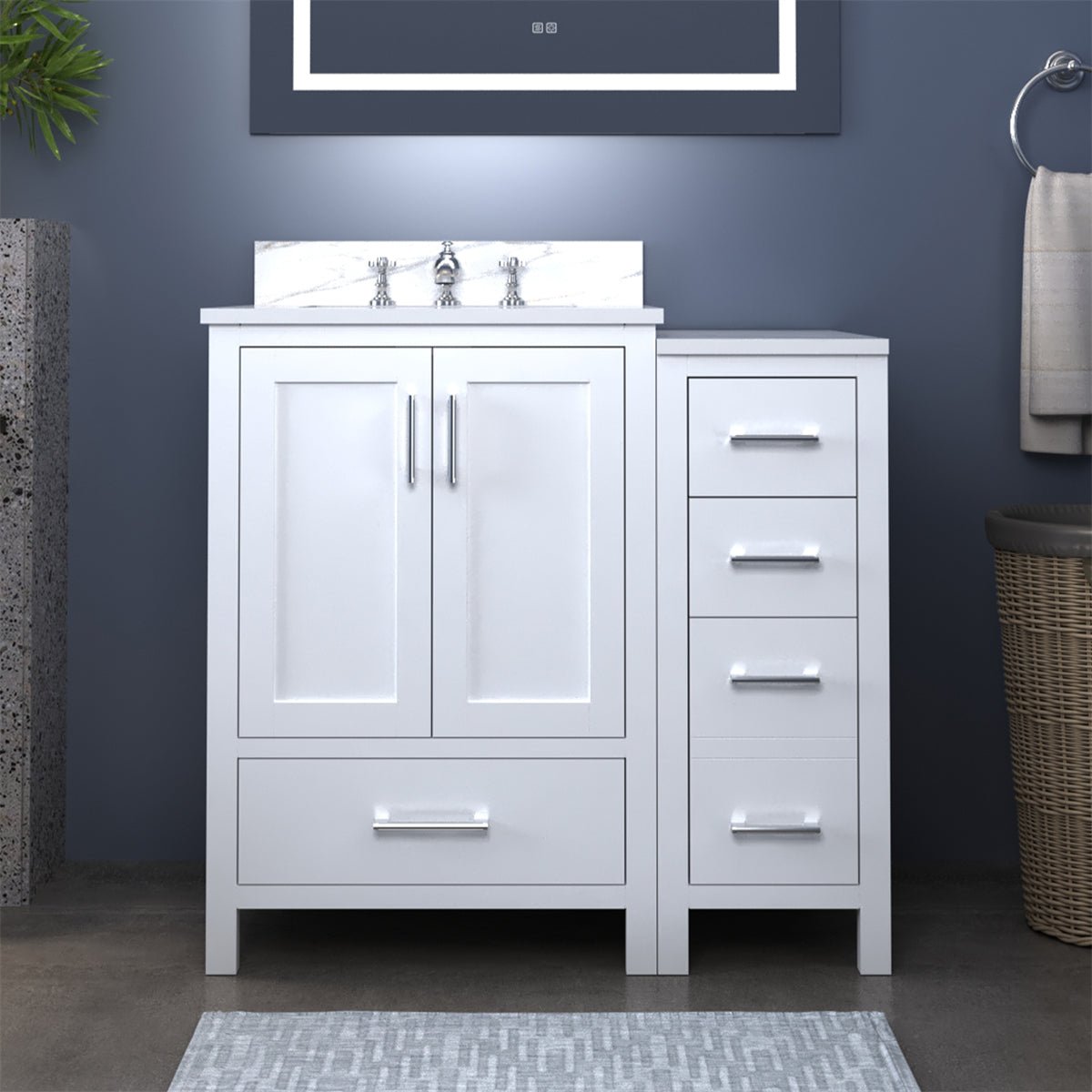 ExBrite 36'' solid oak with Engineered Stone Vanity Top Bathroom Vanity with Sink Grey Drawers Vanity Cabinet - ExBriteUSA