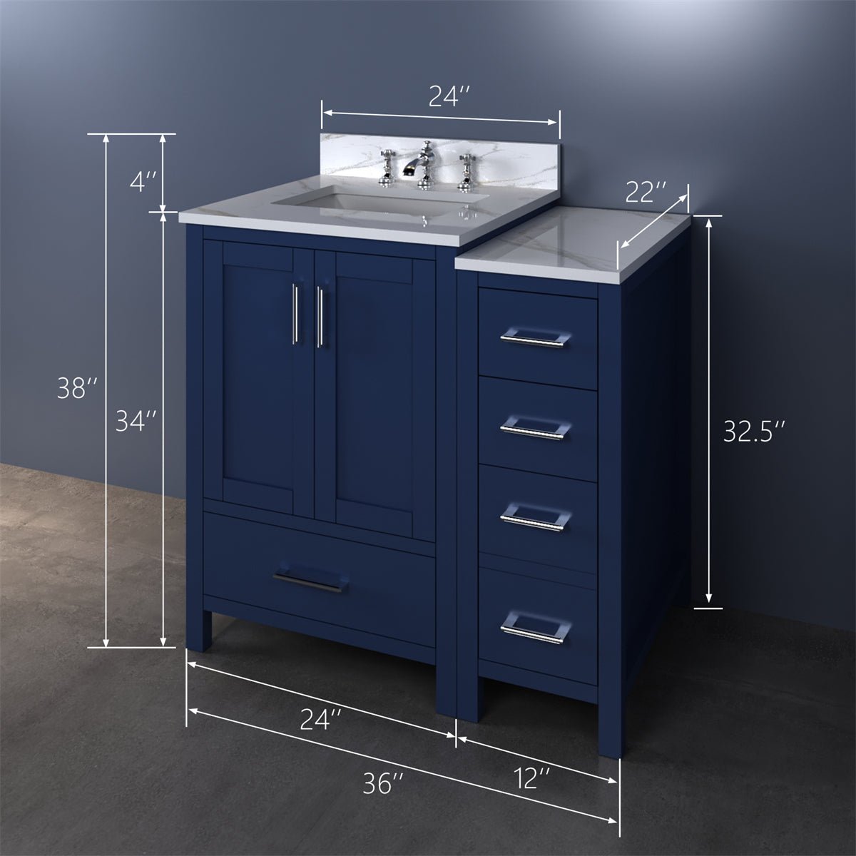 ExBrite 36'' solid oak with Engineered Stone Vanity Top Bathroom Vanity with Sink Grey Drawers Vanity Cabinet - ExBriteUSA