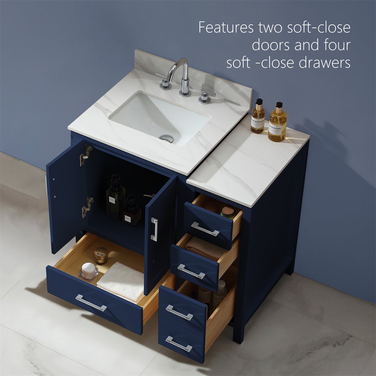 ExBrite 36'' solid oak with Engineered Stone Vanity Top Bathroom Vanity with Sink Grey Drawers Vanity Cabinet - ExBriteUSA