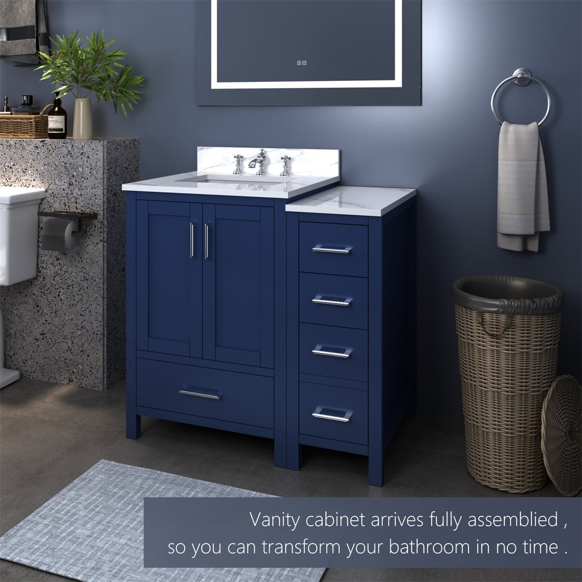 ExBrite 36'' solid oak with Engineered Stone Vanity Top Bathroom Vanity with Sink Grey Drawers Vanity Cabinet - ExBriteUSA