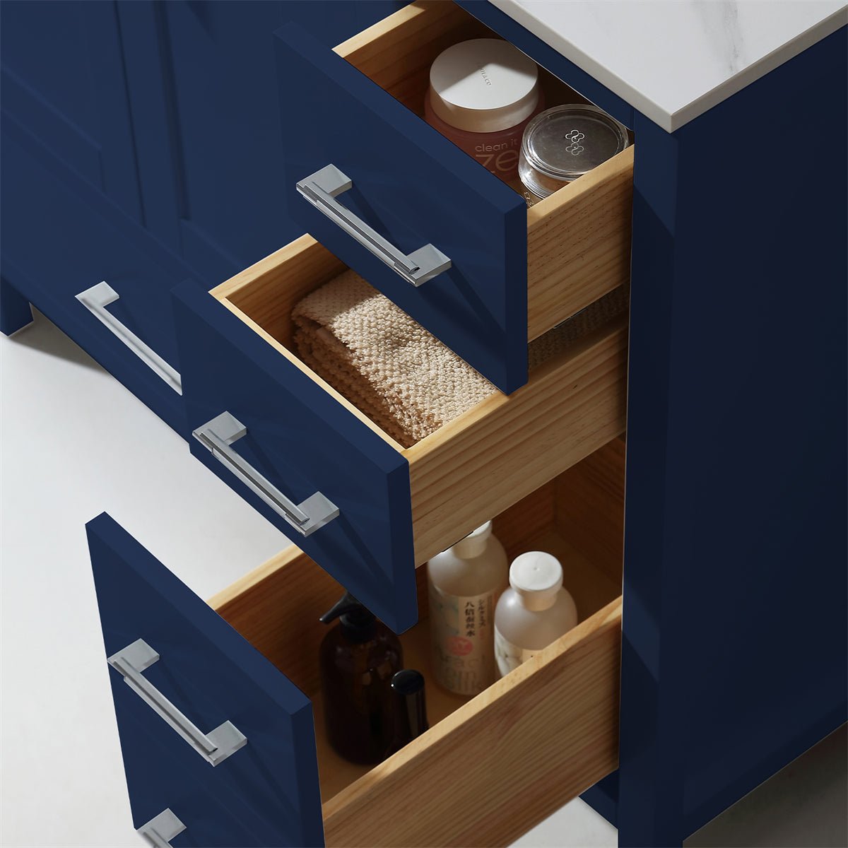 ExBrite 36'' solid oak with Engineered Stone Vanity Top Bathroom Vanity with Sink Grey Drawers Vanity Cabinet - ExBriteUSA