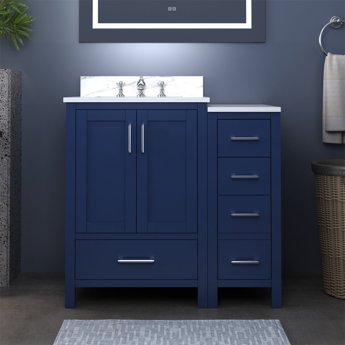 ExBrite 36'' solid oak with Engineered Stone Vanity Top Bathroom Vanity with Sink Grey Drawers Vanity Cabinet - ExBriteUSA