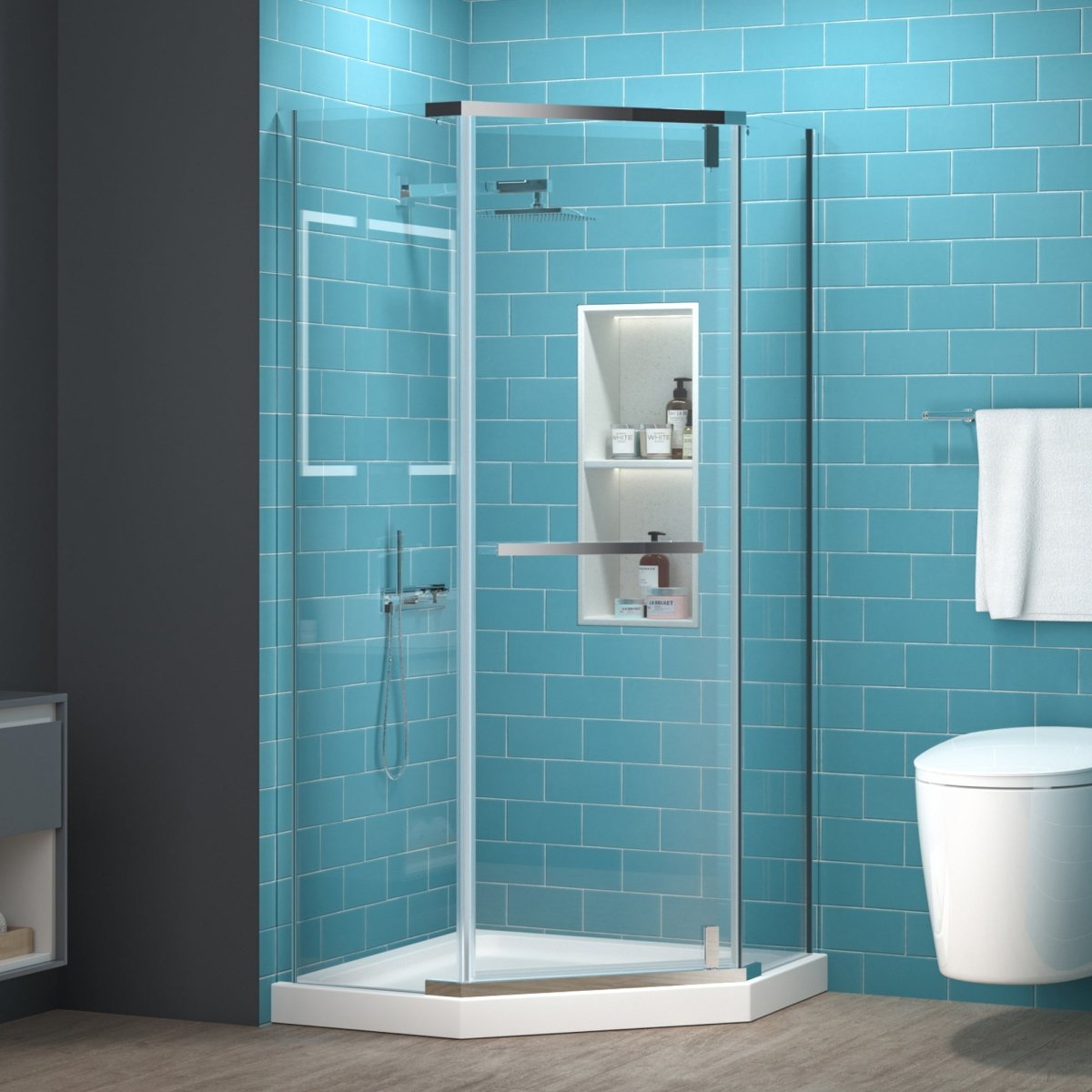 ExBrite 36" x 72" Pivot Corner Shower Door in Chrome,Clear Tempered Glass