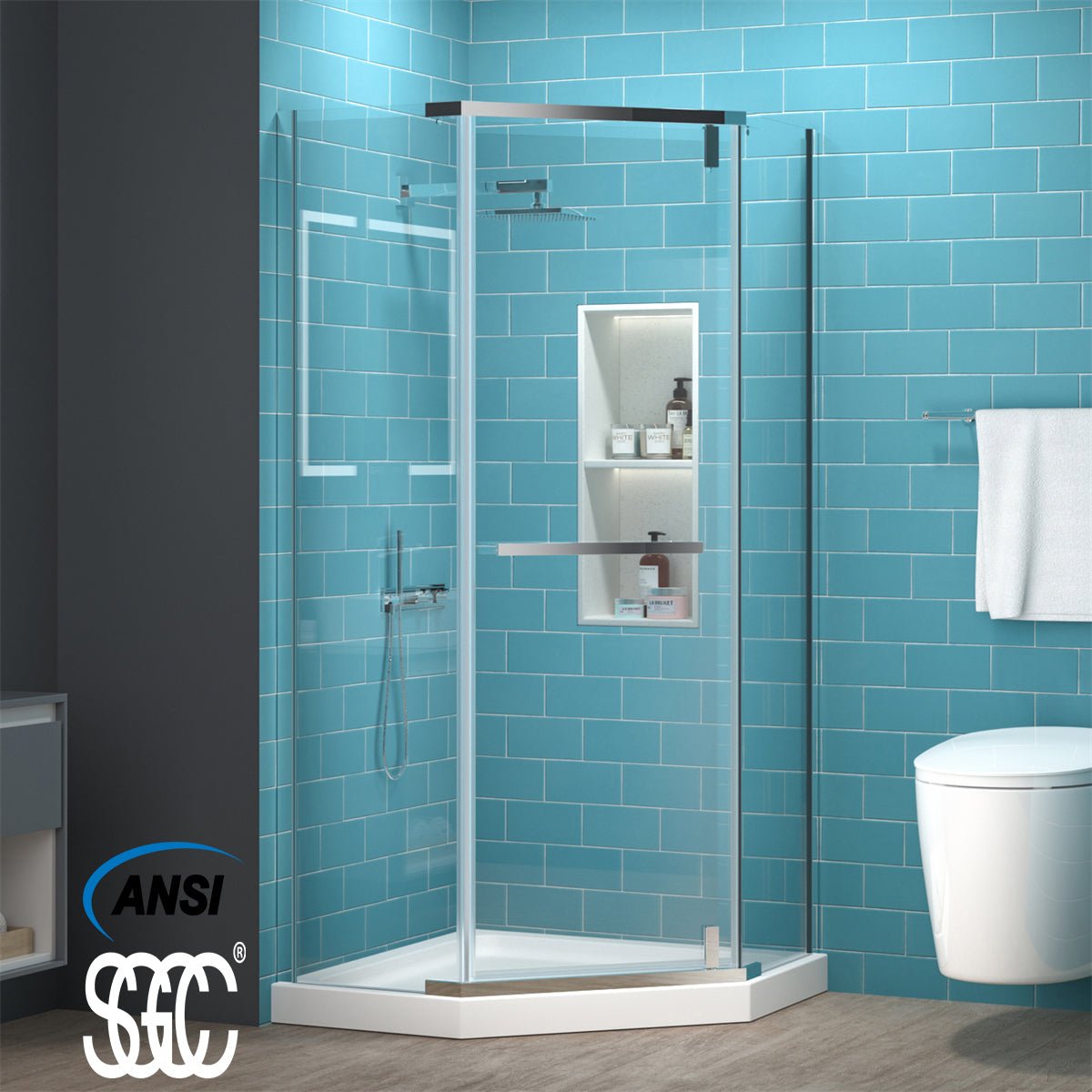 ExBrite 36" x 72" Pivot Corner Shower Door in Chrome,Clear Tempered Glass