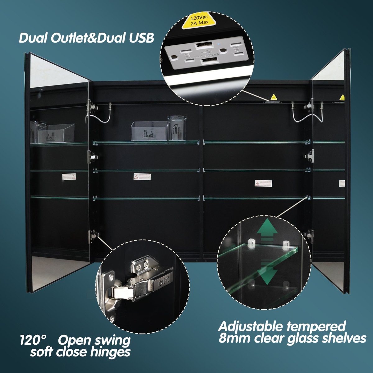 ExBrite 40“W x 32”H Lighted Medicine Cabinet with Crystal Light Strip - ExBriteUSA