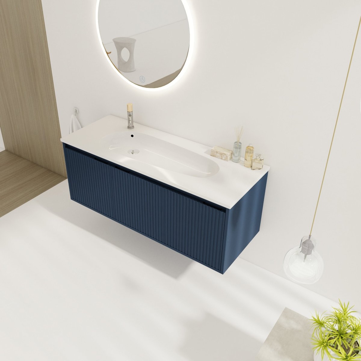 ExBrite 48" Floating Bathroom Vanity with Drop-Shaped Resin Sink