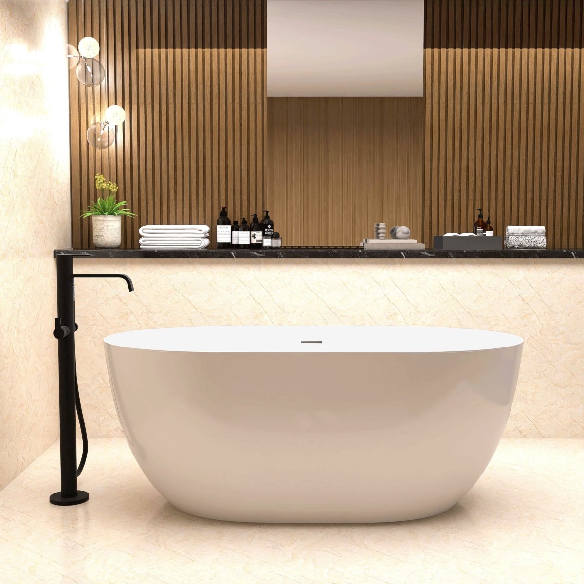ExBrite 51" Acrylic Adjustable Bathtub with Integrated Slotted Overflow and Chrome Pop-up Drain Anti-clogging Gloss White