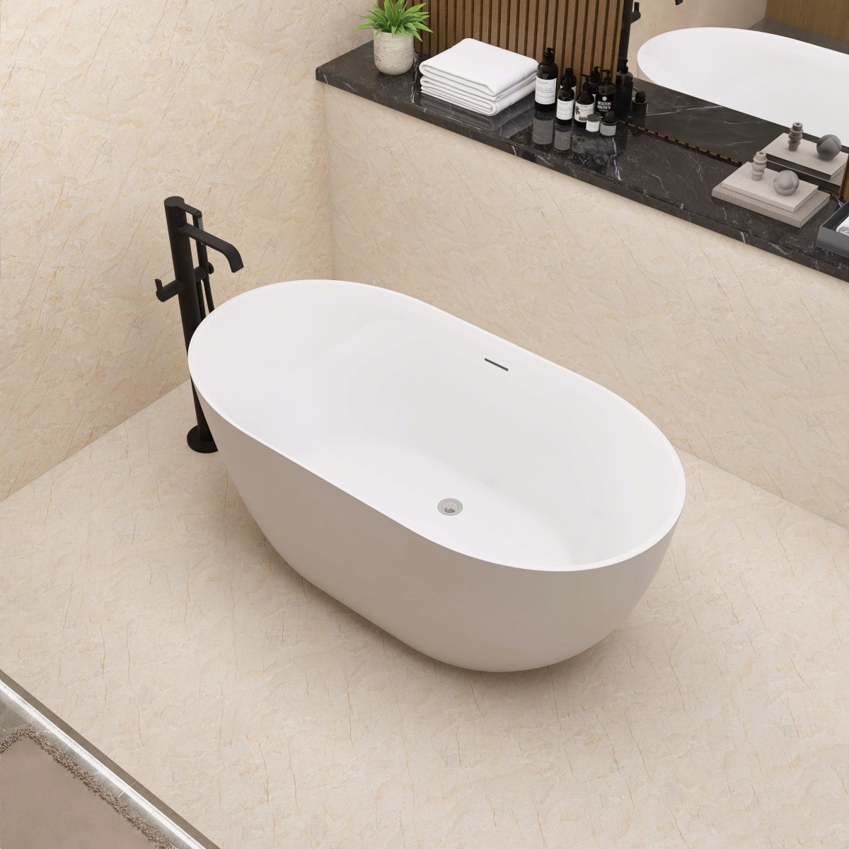 ExBrite 51" Acrylic Adjustable Bathtub with Integrated Slotted Overflow and Chrome Pop-up Drain Anti-clogging Gloss White