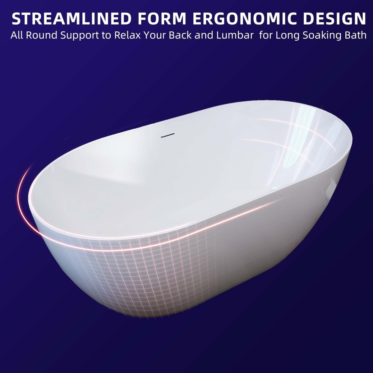 ExBrite 51" Acrylic Adjustable Bathtub with Integrated Slotted Overflow and Chrome Pop-up Drain Anti-clogging Gloss White
