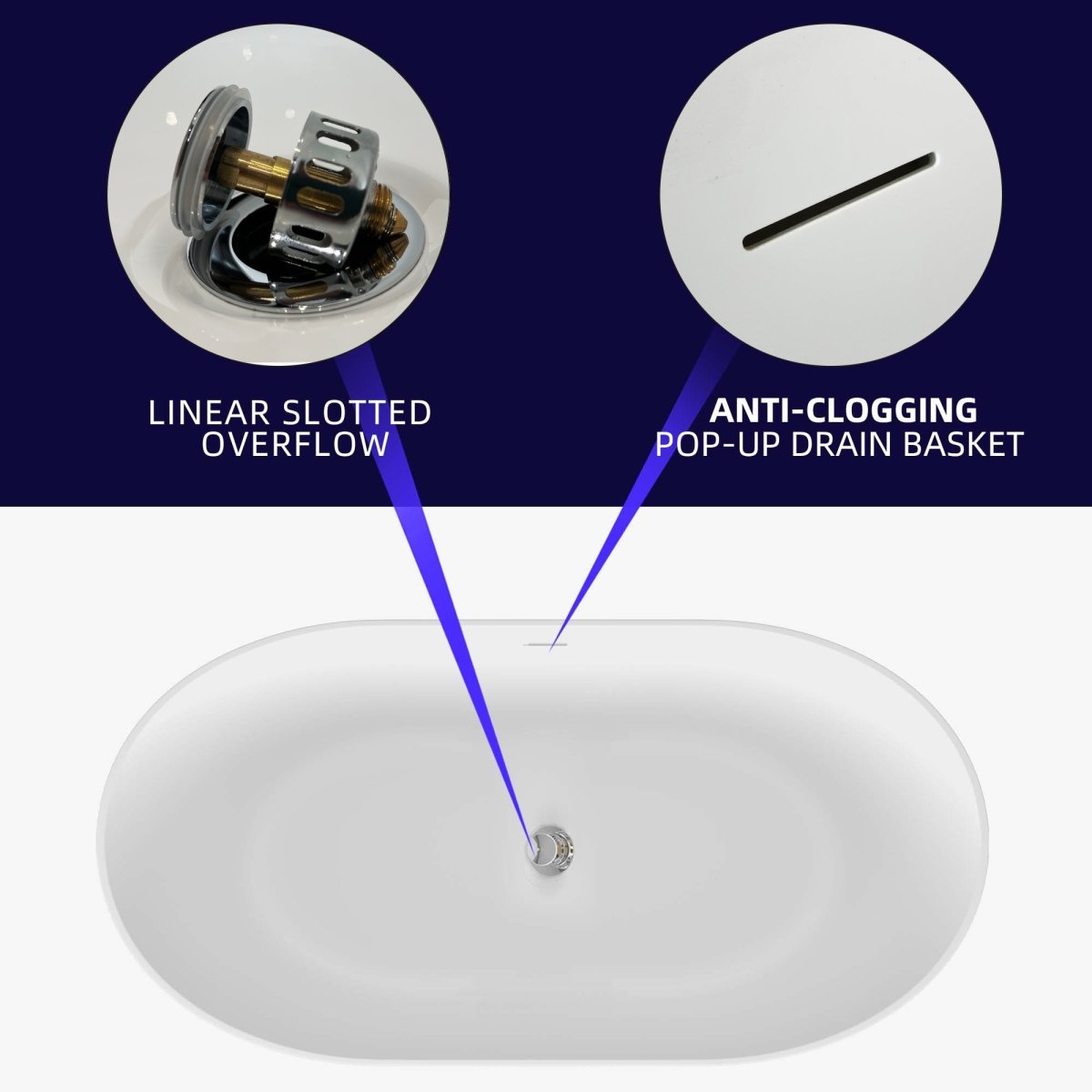 ExBrite 51" Acrylic Adjustable Bathtub with Integrated Slotted Overflow and Chrome Pop-up Drain Anti-clogging Gloss White