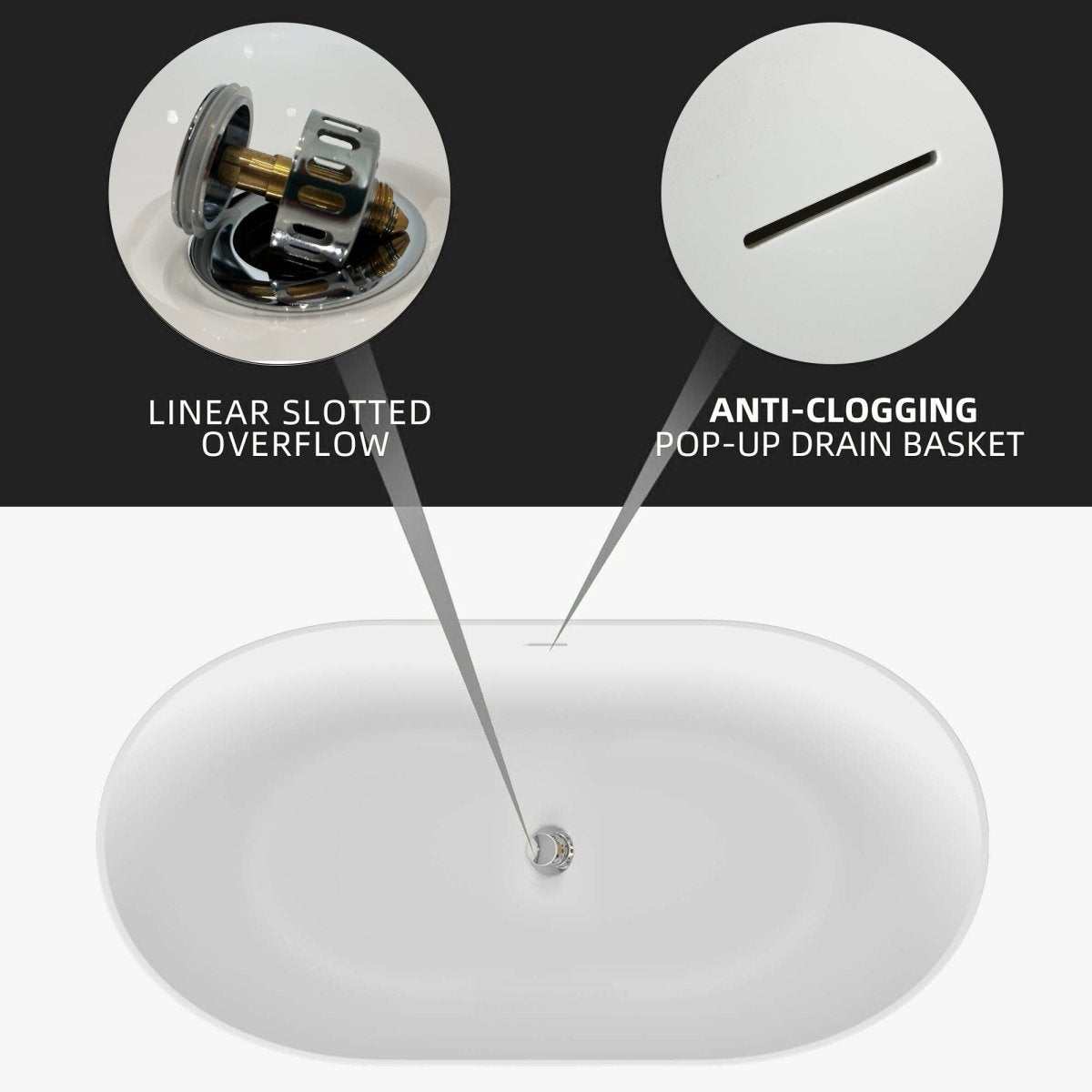 ExBrite 59" Acrylic Bathtub Free Standing Tub Oval Shape Soaking Tub Adjustable Freestanding Chrome Pop-up Drain Anti-clogging Black