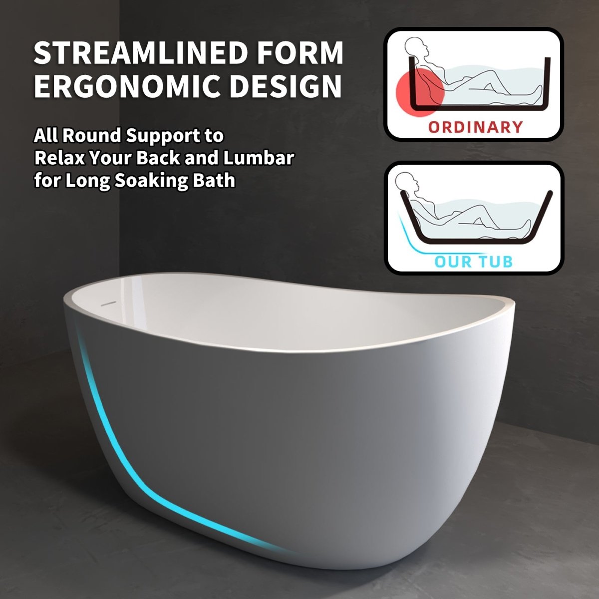 ExBrite 59" Bathtub Acrylic Free Standing Tub Oval Shape Soaking Tub, Adjustable Freestanding Gloss White