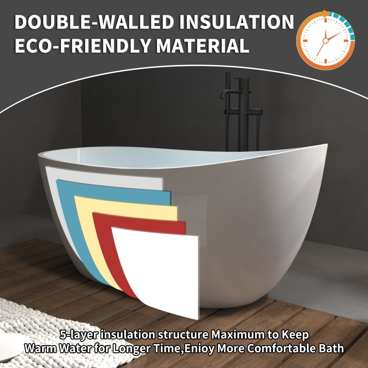 ExBrite 59" Bathtub Acrylic Free Standing Tub Oval Shape Soaking Tub, Adjustable Freestanding Gloss White