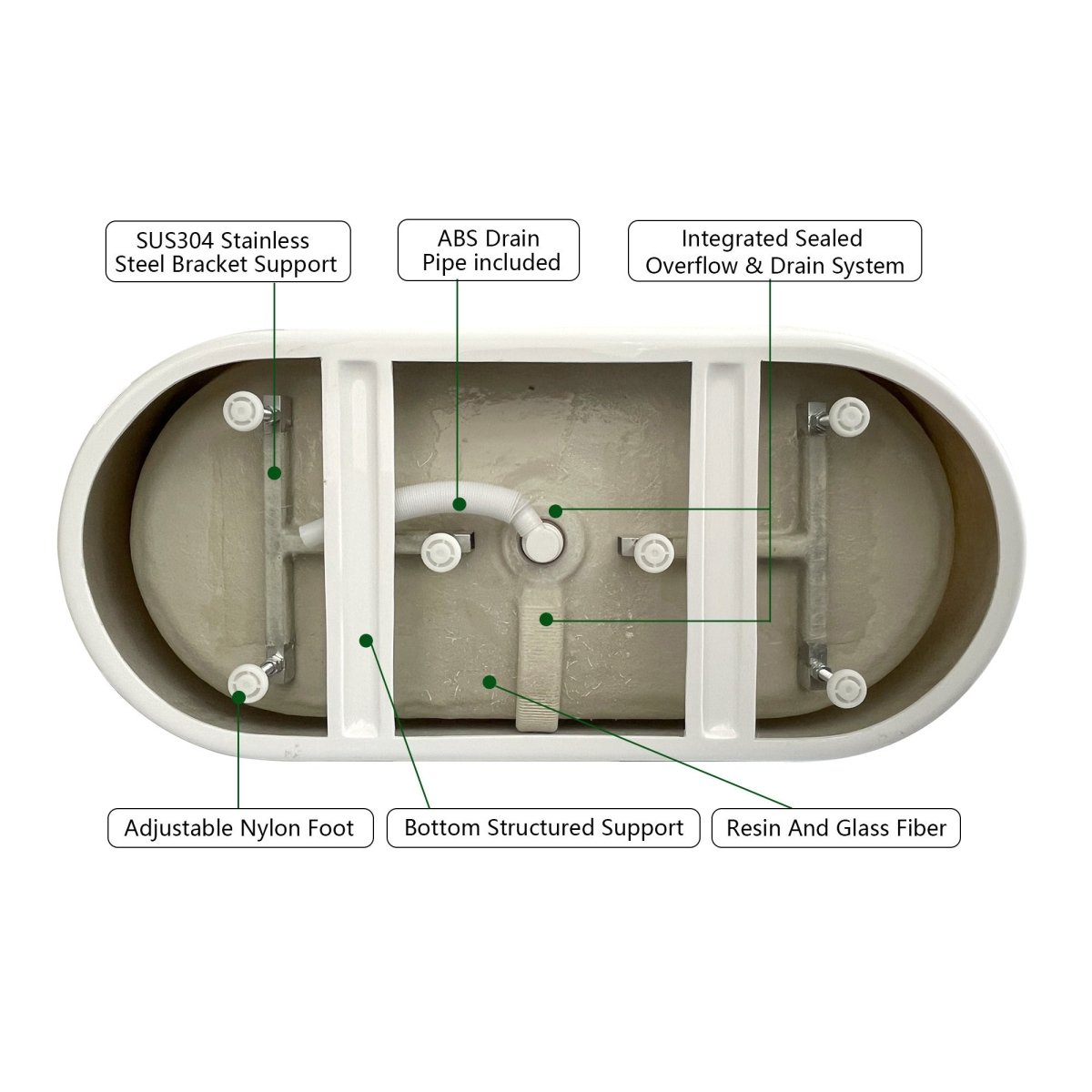 ExBrite 63" Acrylic Free Standing Tub Classic Oval Shape Soaking Tub, Adjustable Freestanding Bathtubs Gloss White