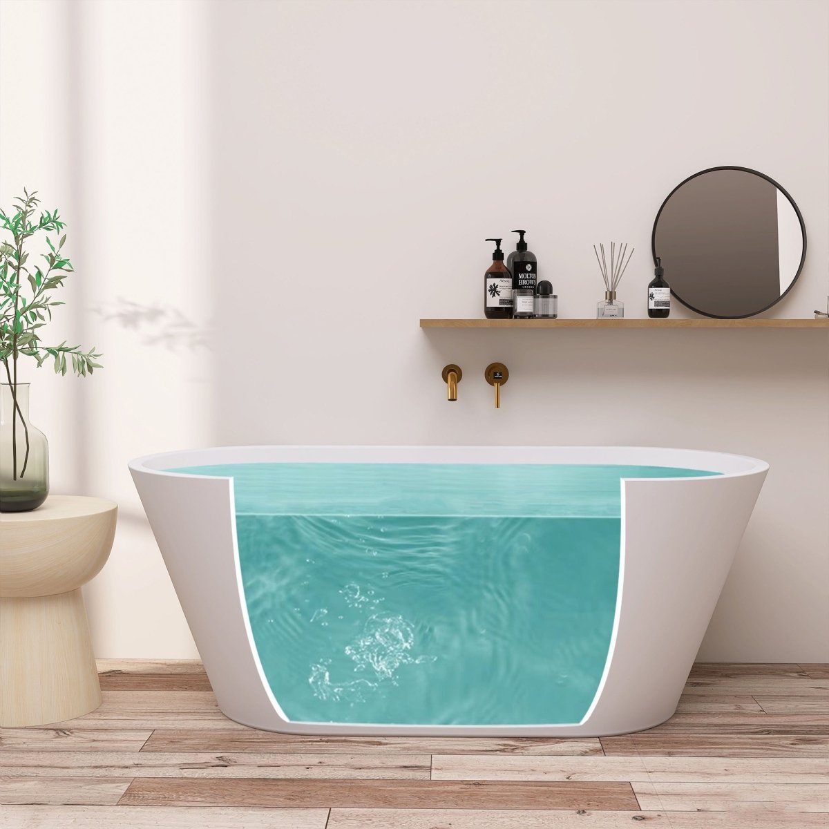 ExBrite 63" Acrylic Free Standing Tub Classic Oval Shape Soaking Tub, Adjustable Freestanding Bathtubs Gloss White