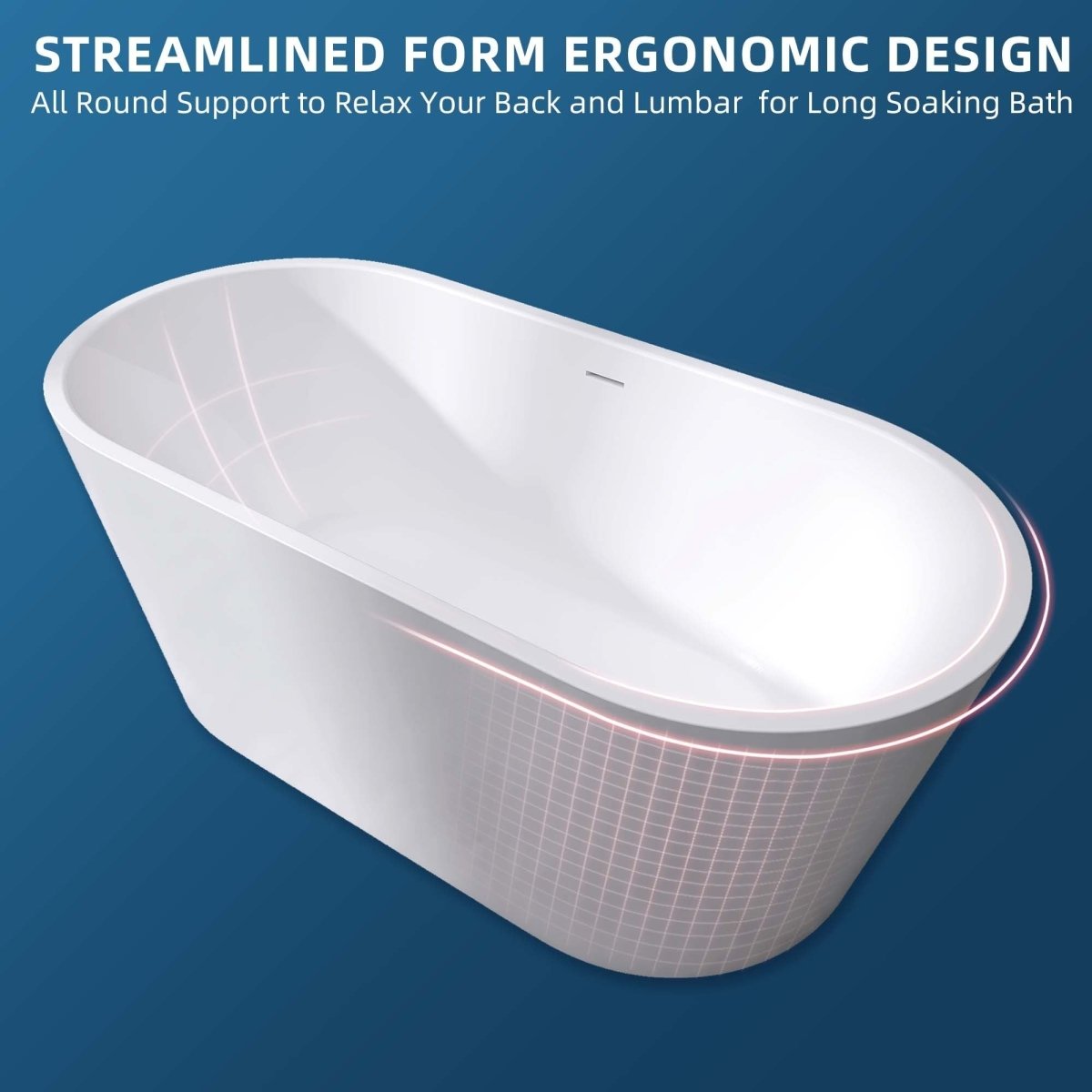 ExBrite 63" Acrylic Free Standing Tub Classic Oval Shape Soaking Tub, Adjustable Freestanding Bathtubs Gloss White