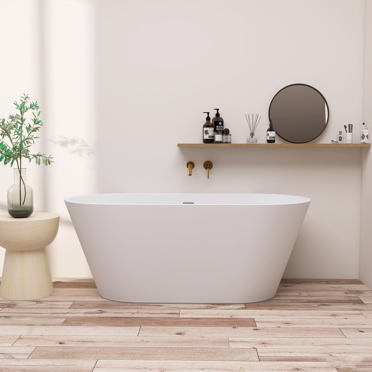 ExBrite 63" Acrylic Free Standing Tub Classic Oval Shape Soaking Tub, Adjustable Freestanding Bathtubs Gloss White