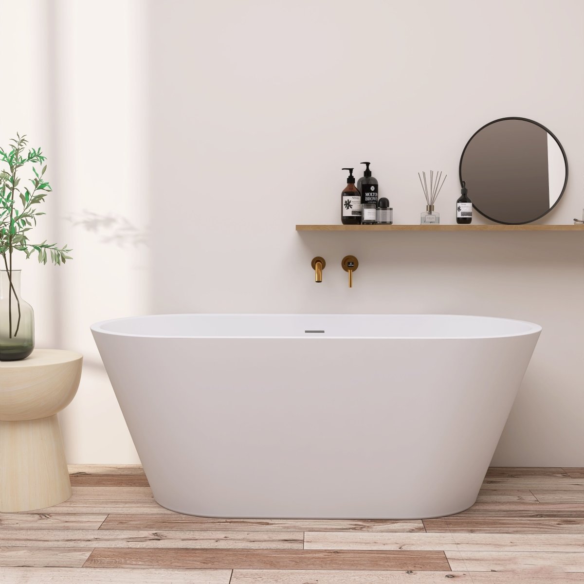 ExBrite 63" Acrylic Free Standing Tub Classic Oval Shape Soaking Tub, Adjustable Freestanding Bathtubs Gloss White