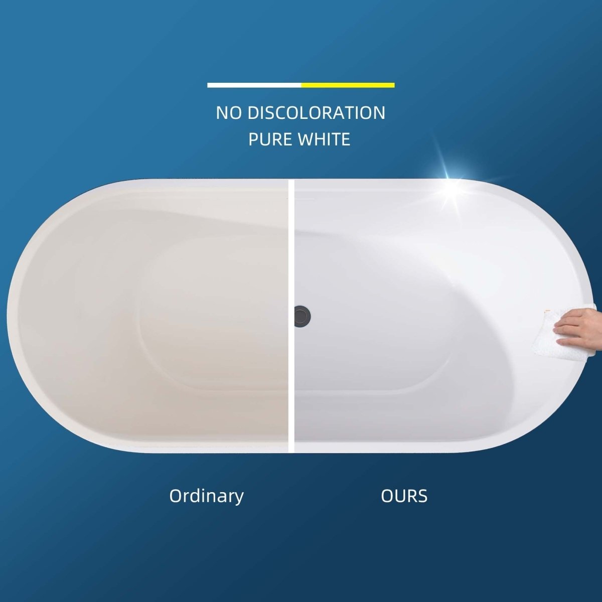 ExBrite 63" Acrylic Free Standing Tub Classic Oval Shape Soaking Tub, Adjustable Freestanding Bathtubs Gloss White