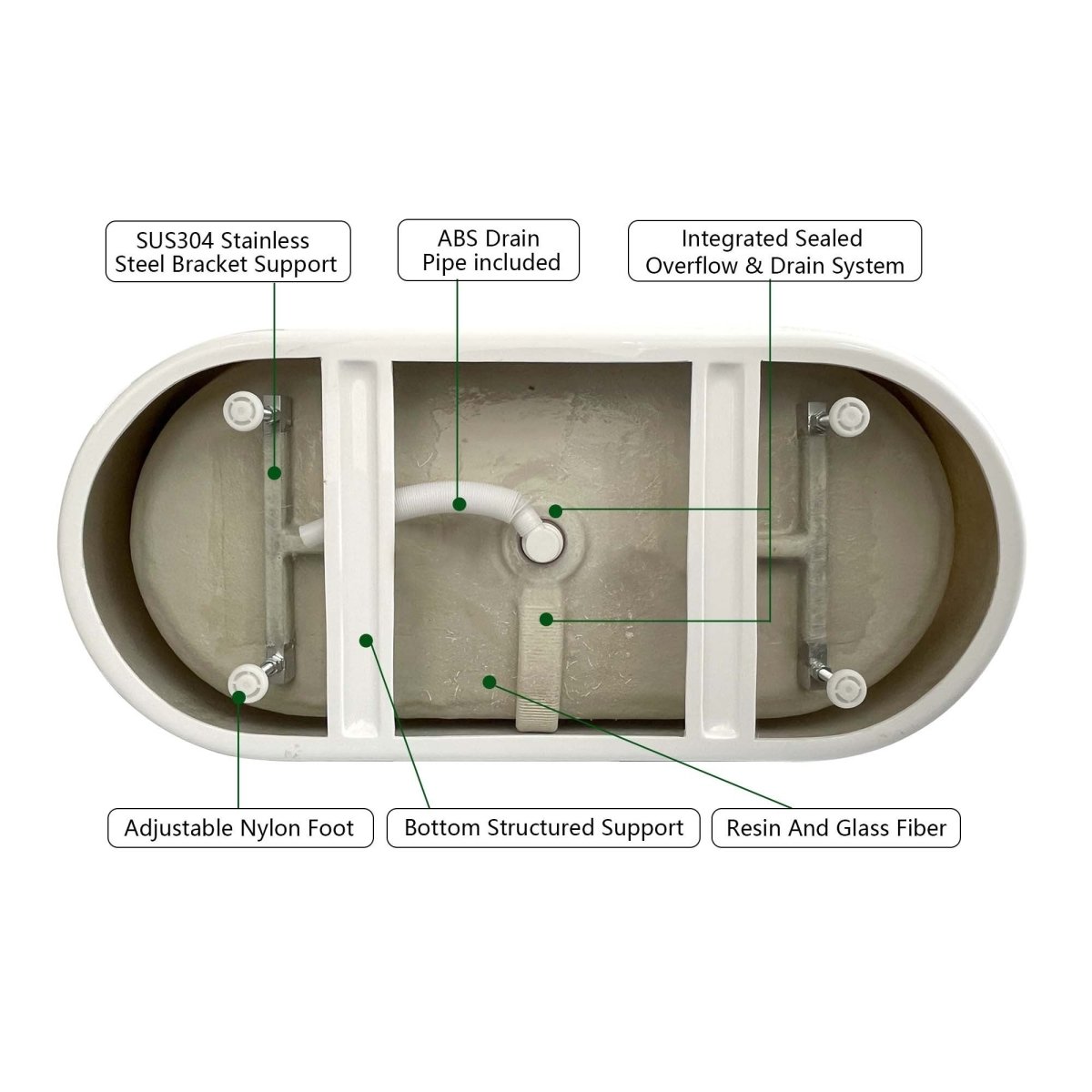 ExBrite 65" Bathroom Bathtub Acrylic Oval Shape Soaking Tub Adjustable Freestanding Anti-clogging Black