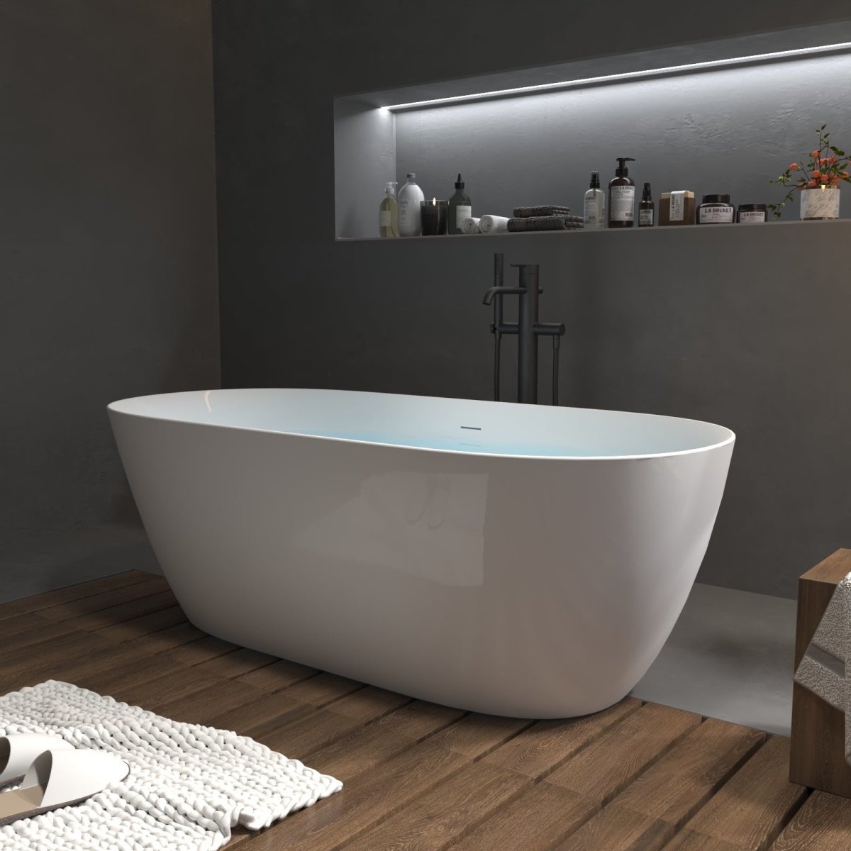 ExBrite 67" Bathtub Acrylic Free Standing Tub Classic Oval Shape Soaking Tub Gloss White - ExBriteUSA