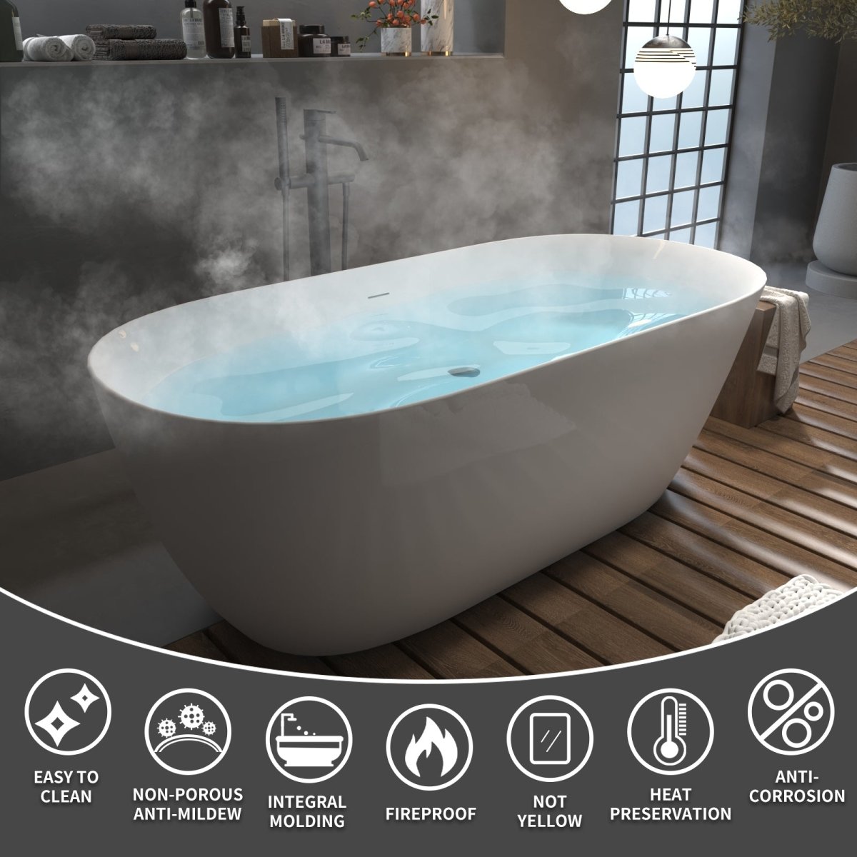 ExBrite 67" Bathtub Acrylic Free Standing Tub Classic Oval Shape Soaking Tub Gloss White - ExBriteUSA