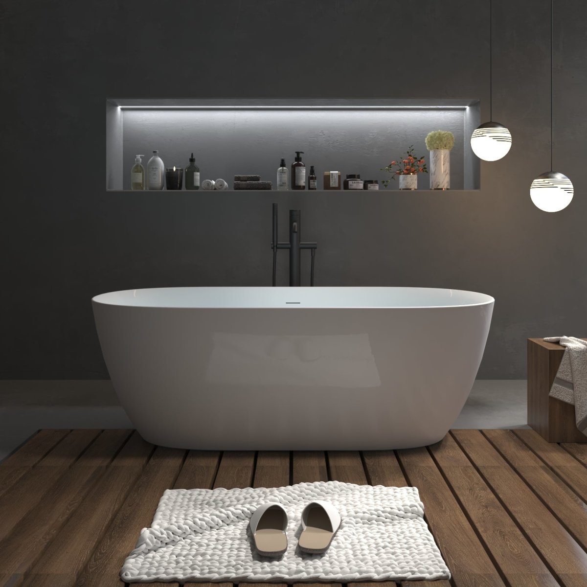 ExBrite 67" Bathtub Acrylic Free Standing Tub Classic Oval Shape Soaking Tub Gloss White - ExBriteUSA