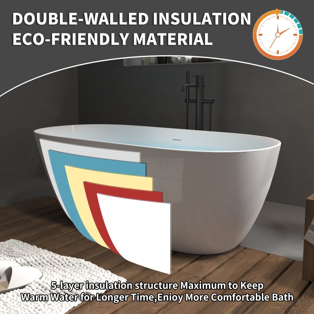 ExBrite 67" Bathtub Acrylic Free Standing Tub Classic Oval Shape Soaking Tub Gloss White - ExBriteUSA