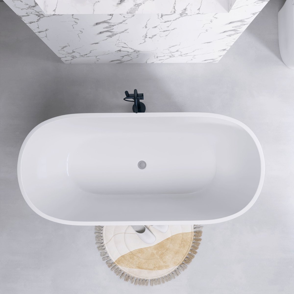 ExBrite Bathtub 55" Acrylic Free Standing Tub Classic Oval Soaking Tub Adjustable Freestanding Chrome Pop-up Drain Anti-clogging Gloss White